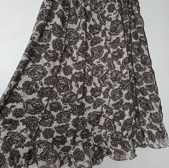 Brown Cream Lace Embroidered Floral Skirt Size 12 Flowy Cottagecore - Picture 6 of 10